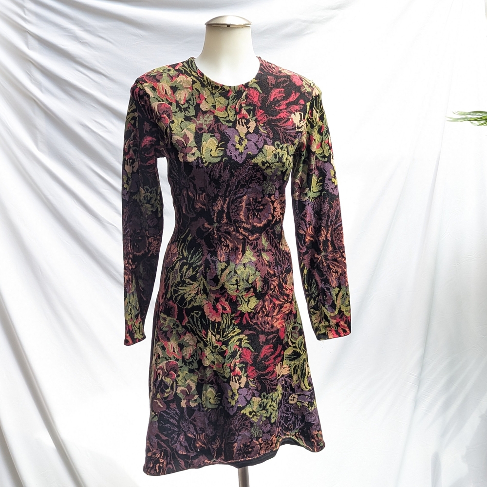 Valentino Garavani Pink and Red Sheath Dress with Bishop Sleeves